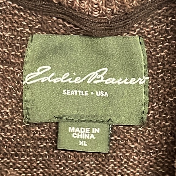 Eddie Bauer Men's brown Crewneck 1/4 button Sweater - Picture 2 of 4
